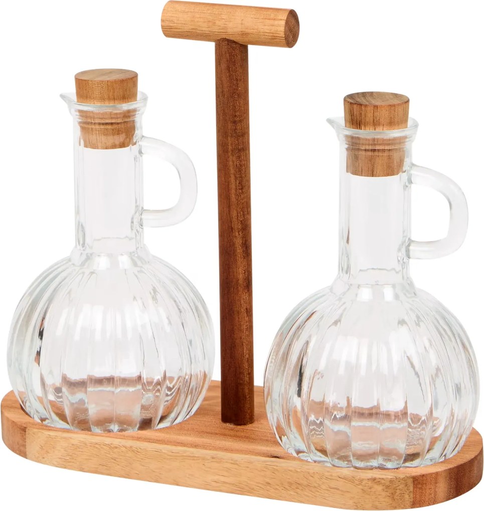 Olaj- és ecetkészlet állvánnyal Elegáns palackok szószokhoz és öntetekhez