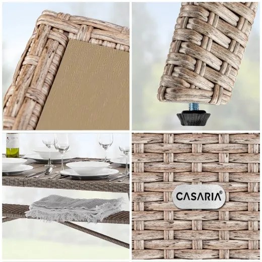 Casaria® Rattan asztal Takeo 190x90x75cm - krém