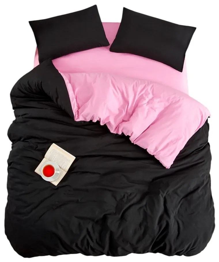 Fekete-rózsaszín háromrészes egyszemélyes hosszabbított ágyneműhuzat lepedővel 160x220 cm Classic – Mila Home