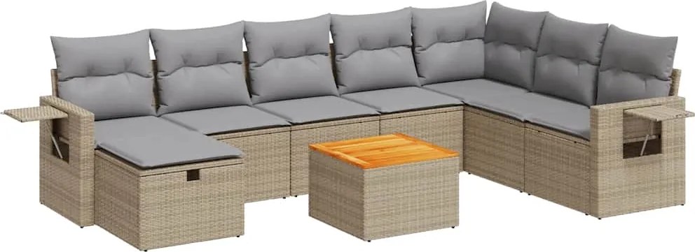 vidaXL 9 részes bézs polyrattan kerti ülőgarnitúra párnákkal