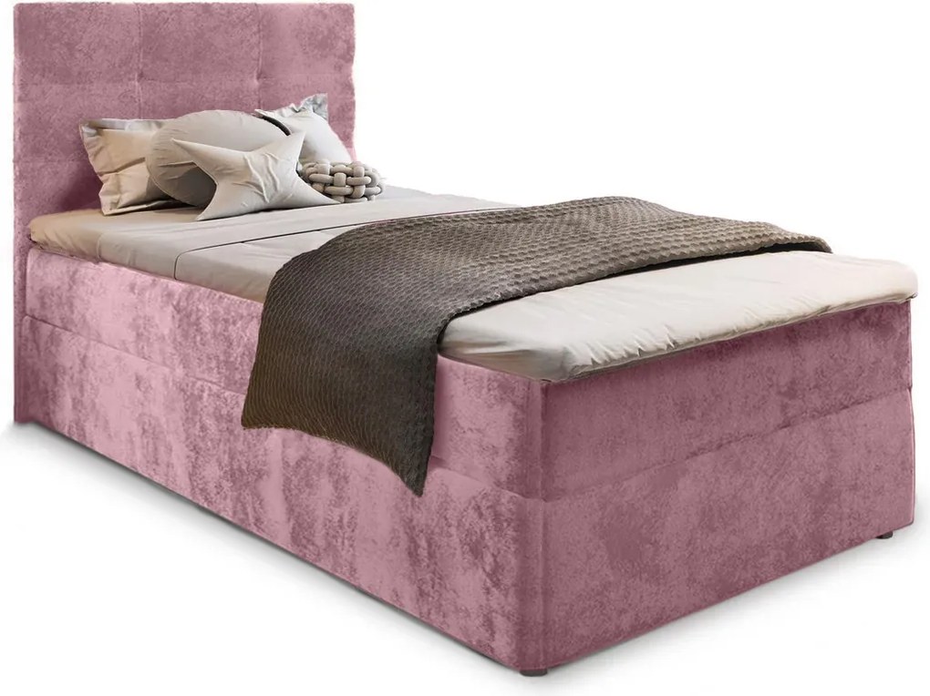 Kárpitozott boxspring ágy GLORIEN VELVET 90x200 cm rózsaszín Matrac: Bonell rugós matrac