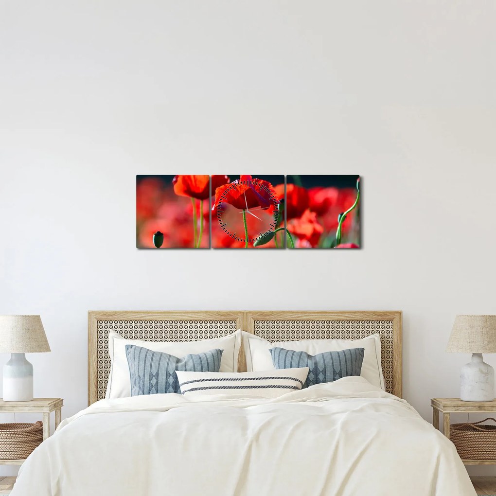 Kép - pipacsok (órával) (90x30 cm)