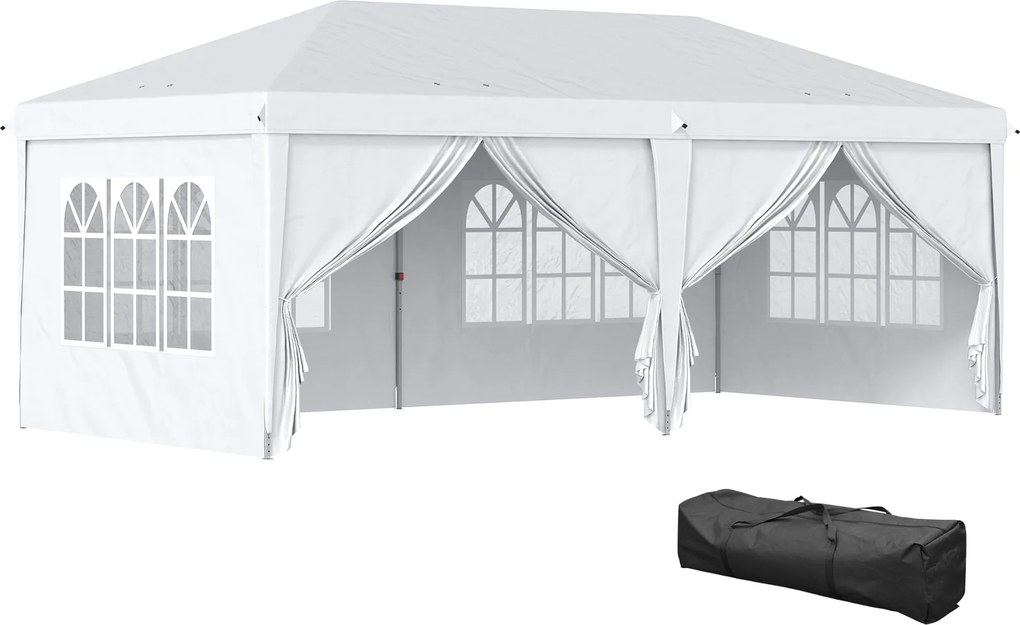 Outsunny Összecsukható Napernyő 6x3x2.7m Kerti Sátor 4 Fali Panellel, 4 Ablakkal, 2 Cipzáros Ajtóval, UV-álló Vízhatlan Táskával A Kültéri Teraszhoz é