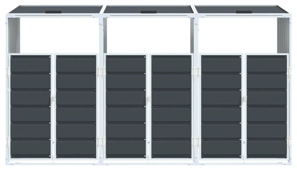 antracit acél kerekes szemetes tároló 3 szemeteskukához 216 x 81 x 115cm