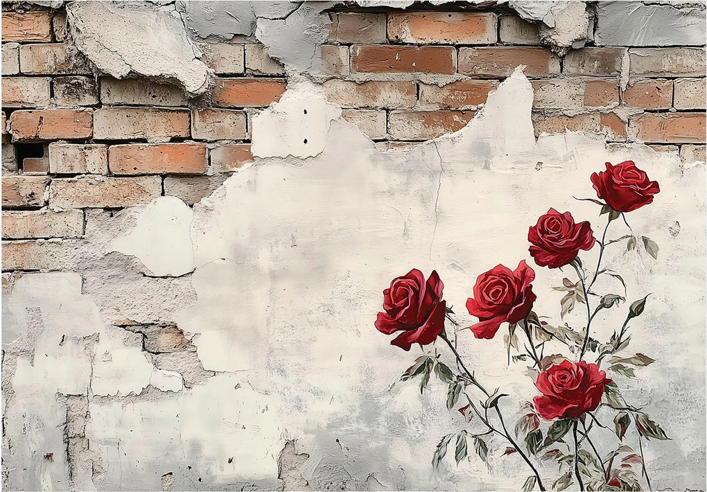 Fotótapéta Fal Tégla Virágok Vakolat Hálószoba Nappali Tapéta Flizelina 350x250