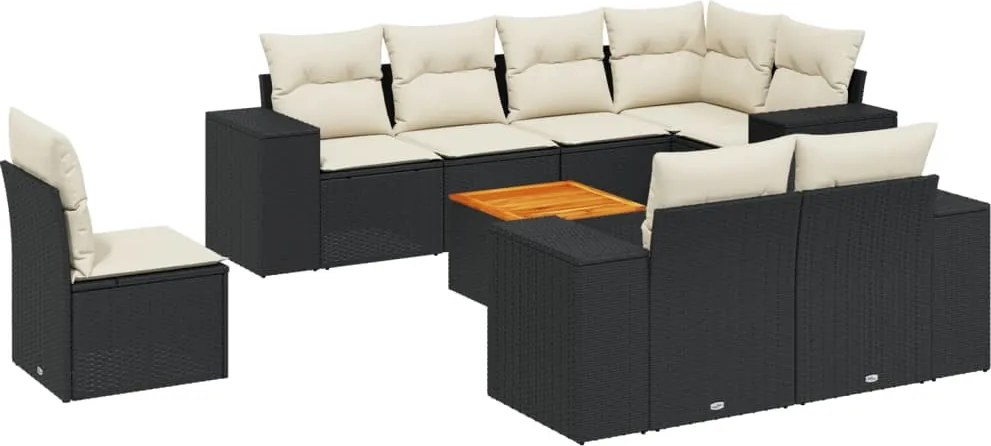 vidaXL 9 részes fekete polyrattan kerti ülőgarnitúra párnákkal