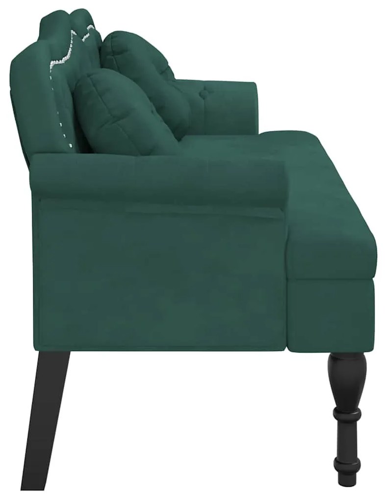 sötétzöld bársony pad párnákkal 120,5 x 65 x 75 cm