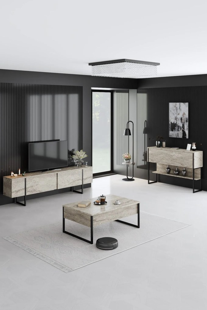 Dohányzóasztal Luxe - Travertine, Black