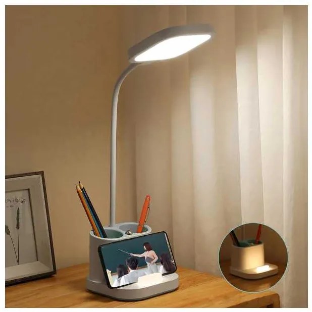 Platinet asztali lámpa 5 W, akkumulátor + pohár + USB, fehér