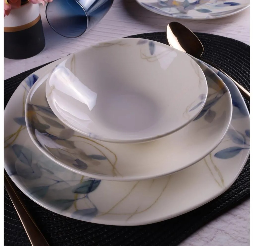 24 darabos porcelán étkészlet, fehér/kék