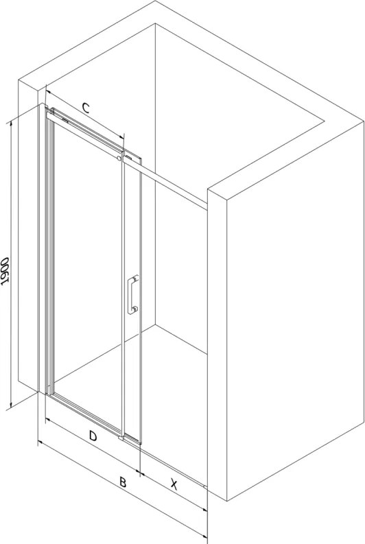 Mexen OMEGA tolózuhanyajtó 160 cm, fekete-átlátszó, 825-160-000-70-00
