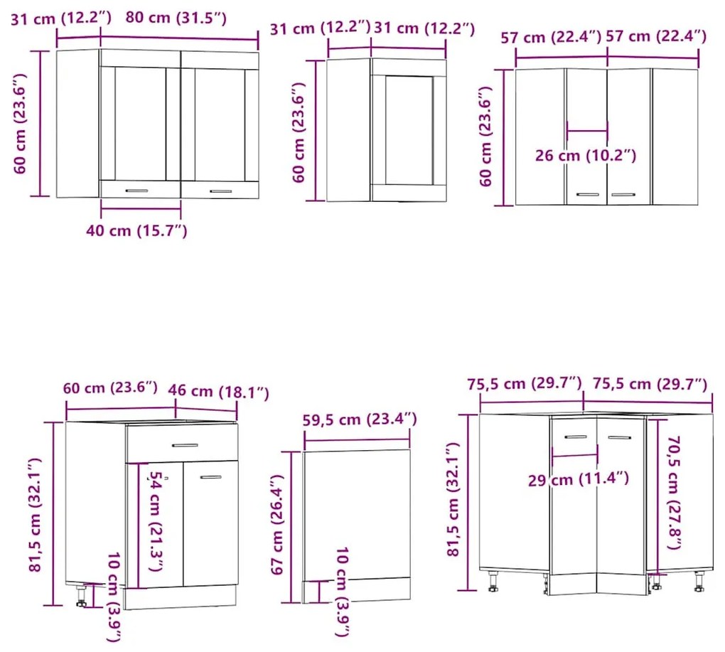 Lyon 11 darabos konyhaszekrény készlet Kézműves tölgy műszaki fa