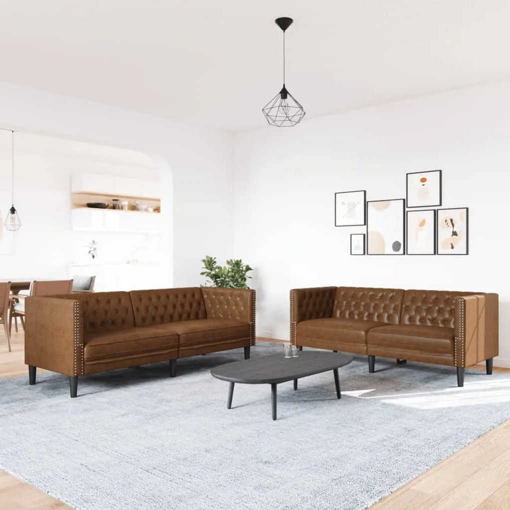 2 részes barna művelúr Chesterfield kanapégarnitúra