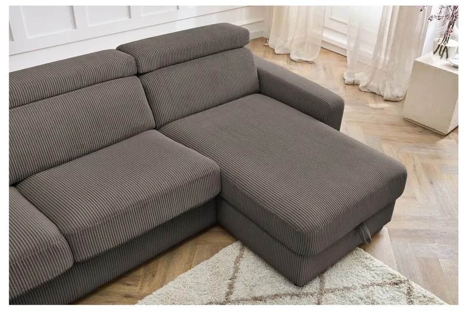 Szürkésbarna kordbársony kinyitható sarokkanapé (variálható) Monaco – Bobochic Paris