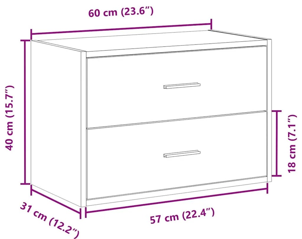 szekrény 2 fiókkal füstölt tölgy 60x31x40 cm gépi forgácsolt fa