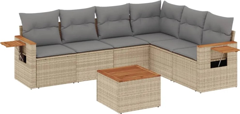 vidaXL 7 részes bézs polyrattan kerti ülőgarnitúra párnákkal