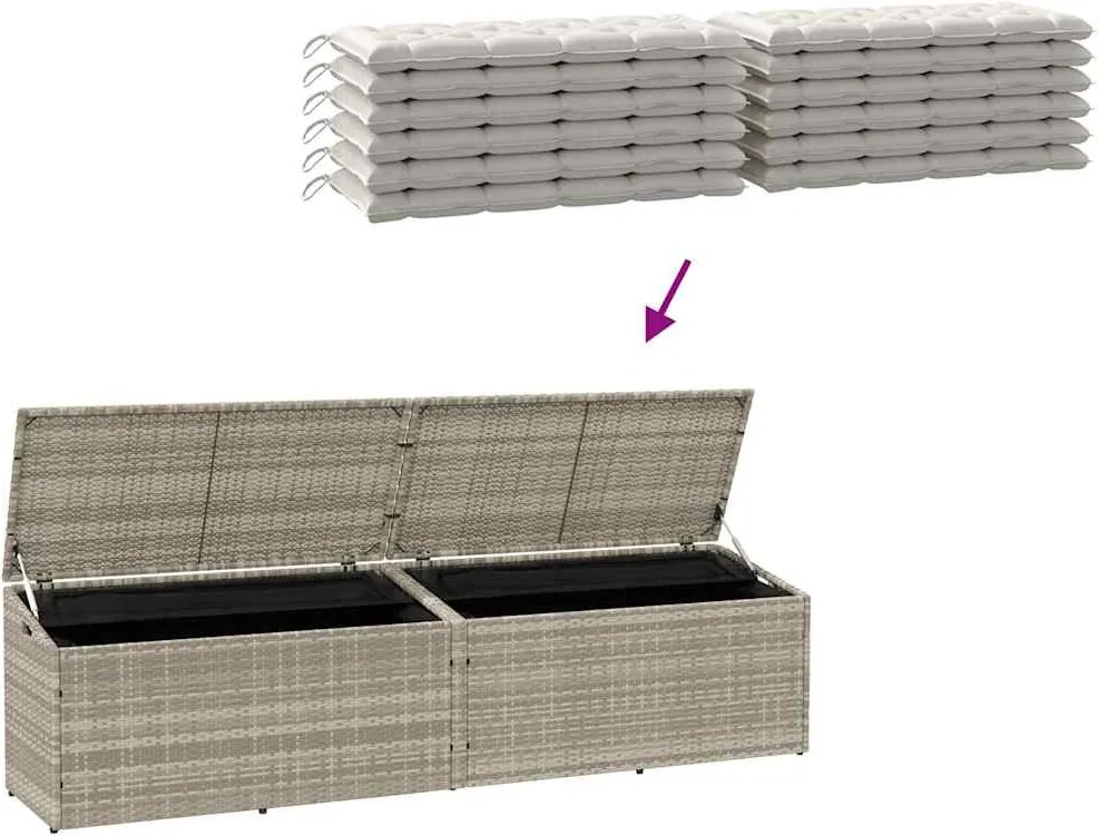Világosszürke Polyrattan Kerti Tárolóláda 220X50X58 Cm
