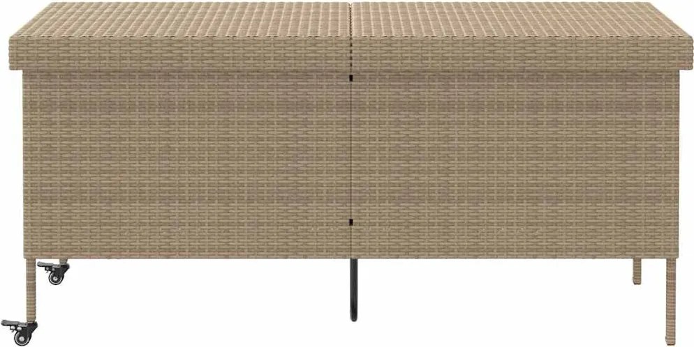 Bézs Polyrattan Kerti Tárolóláda Kerekekkel 160X55X75 Cm