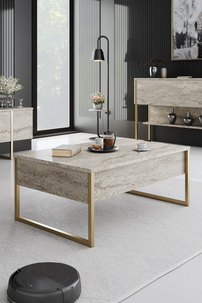 Dohányzóasztal Luxe - Travertine, Gold