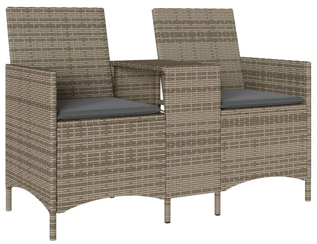 szürke polyrattan 2 személyes kerti kanapé asztallal, párnákkal