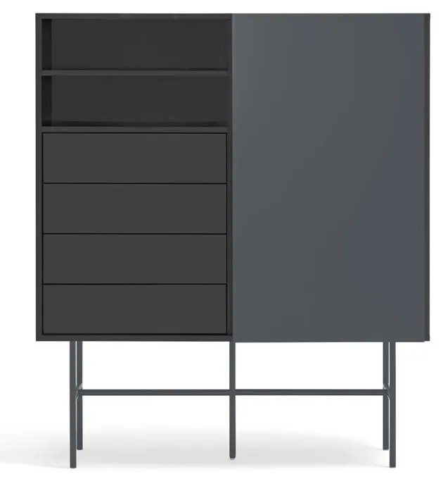 Fekete-antracitszürke magas komód tolóajtóval 120x140 cm Nube – Teulat