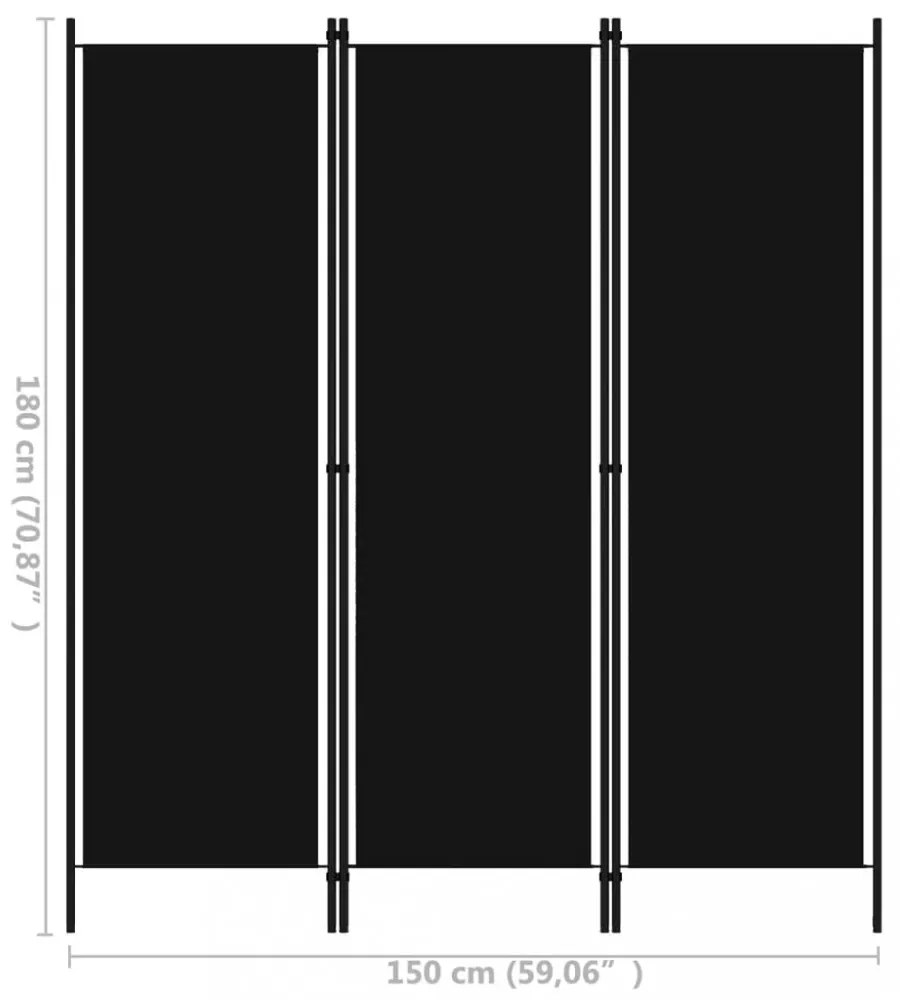 fekete 3 paneles paraván 150 x 180 cm