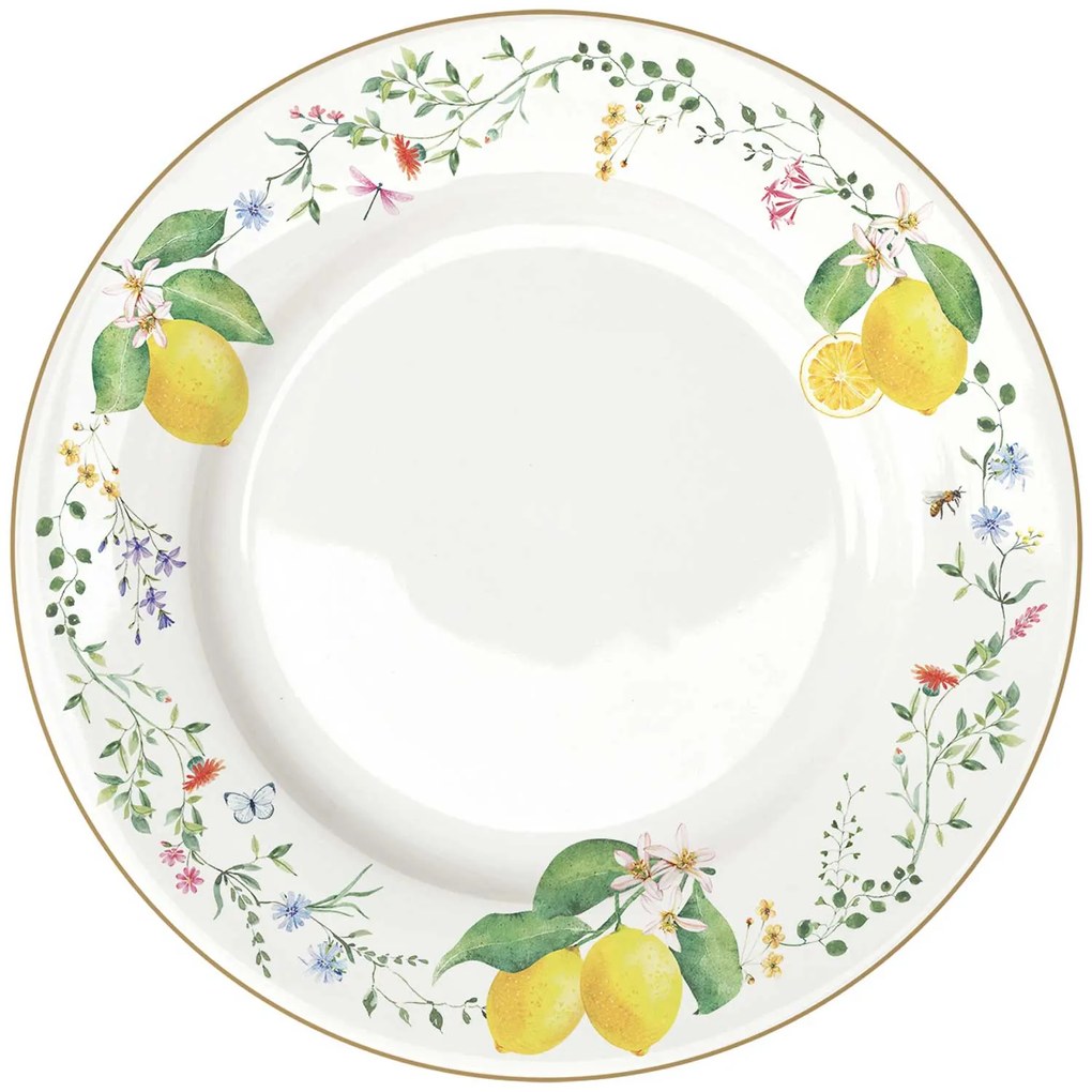 Mediterrán citromos porcelán lapostányér Fleurs et Citrons