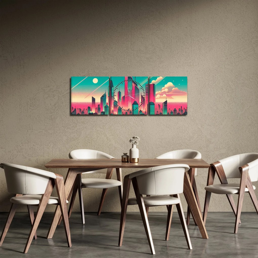 Kép – Nagyváros pop-art stílusban (órával) (90x30 cm)