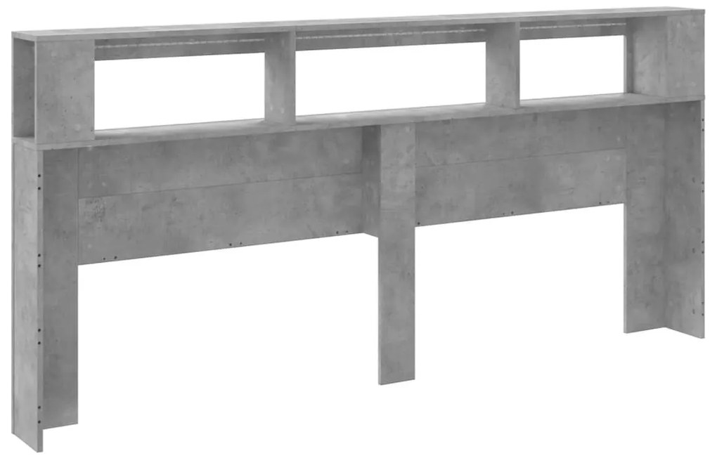 betonszürke szerelt fa LED-es fejtámla 220x18,5x103,5 cm