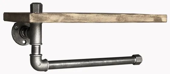 Fali polc törölközőtartóval BORURAF 16x40 cm fenyő/fekete