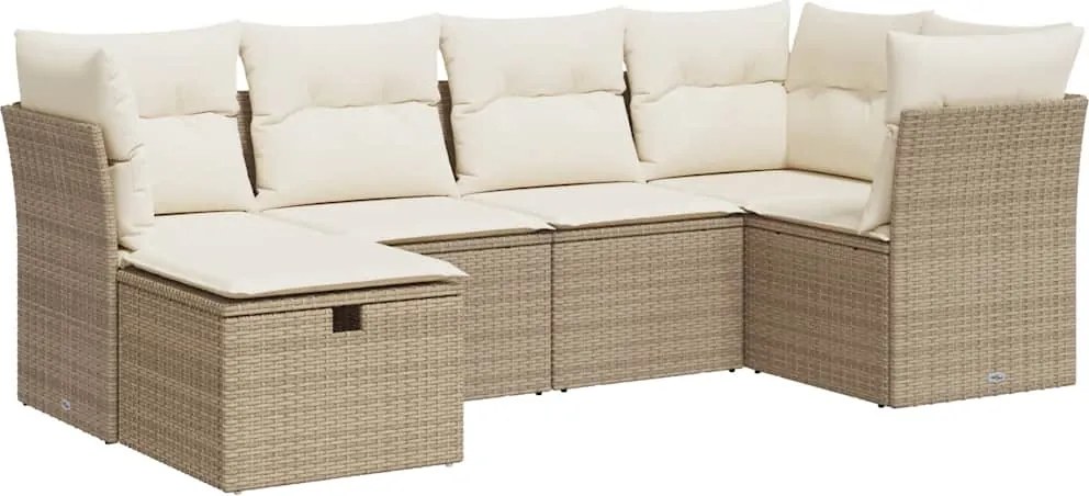 vidaXL 6 részes bézs polyrattan kerti ülőgarnitúra párnával