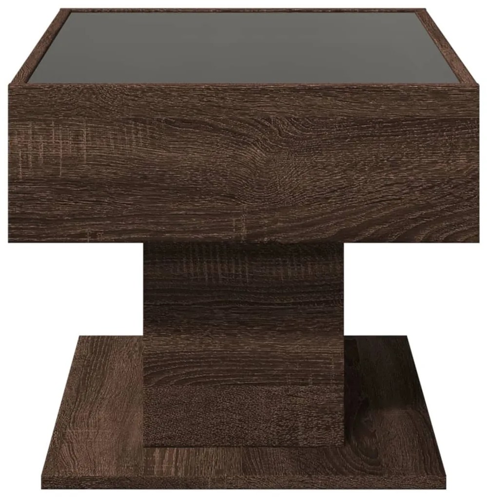 barna tölgy szerelt fa dohányzóasztal LED-del 70 x 50 x 45 cm