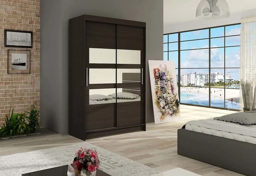MIAMI V tolóajtós ruhás szekrény tükörrel, 120x200x58, sonoma