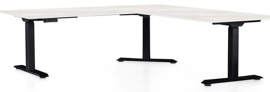 OfficeTech Angle állítható magasságú asztal, 180 x 200 cm, fekete alap, fehér kőris