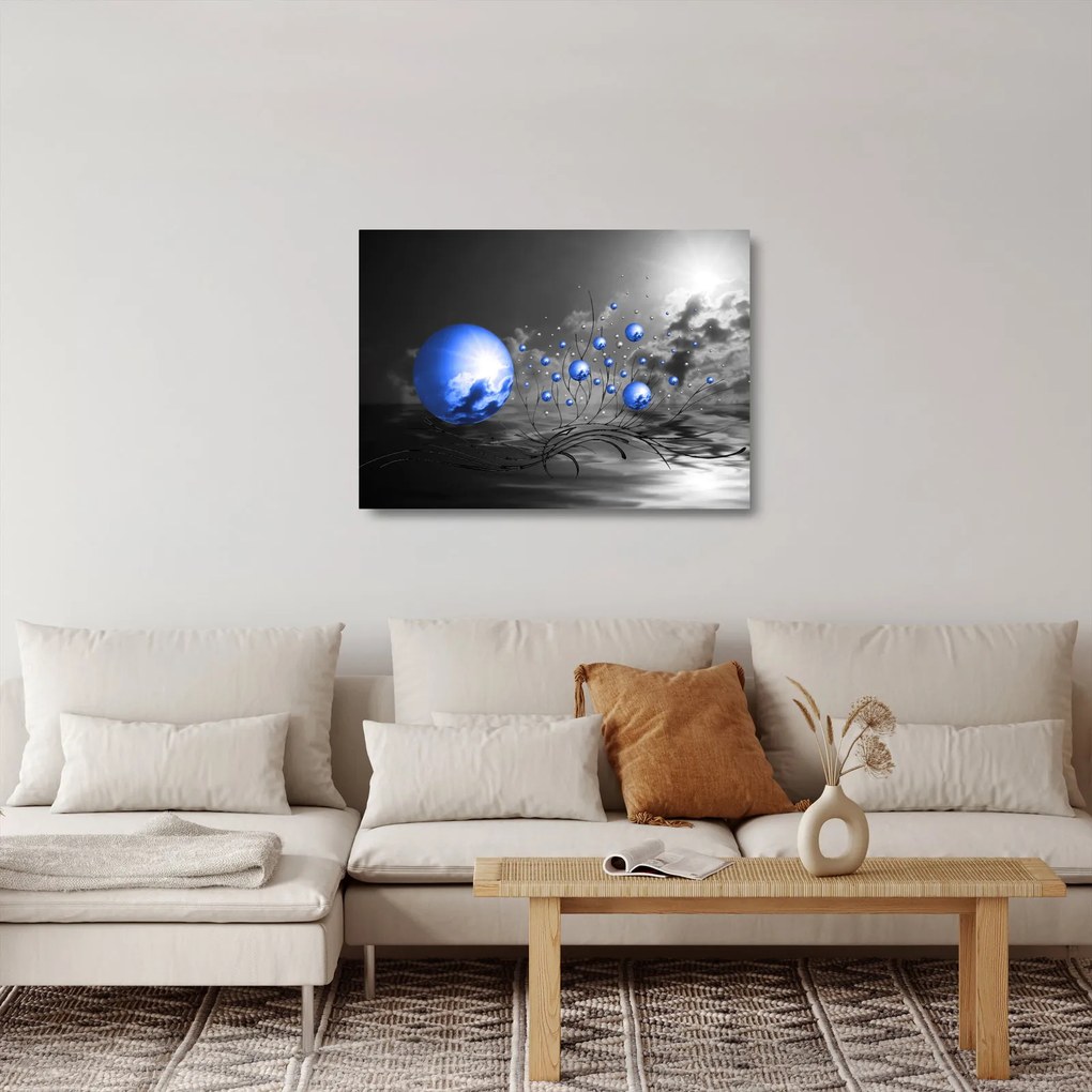 Világoskék gömbök képe (üvegen) (70x50 cm)