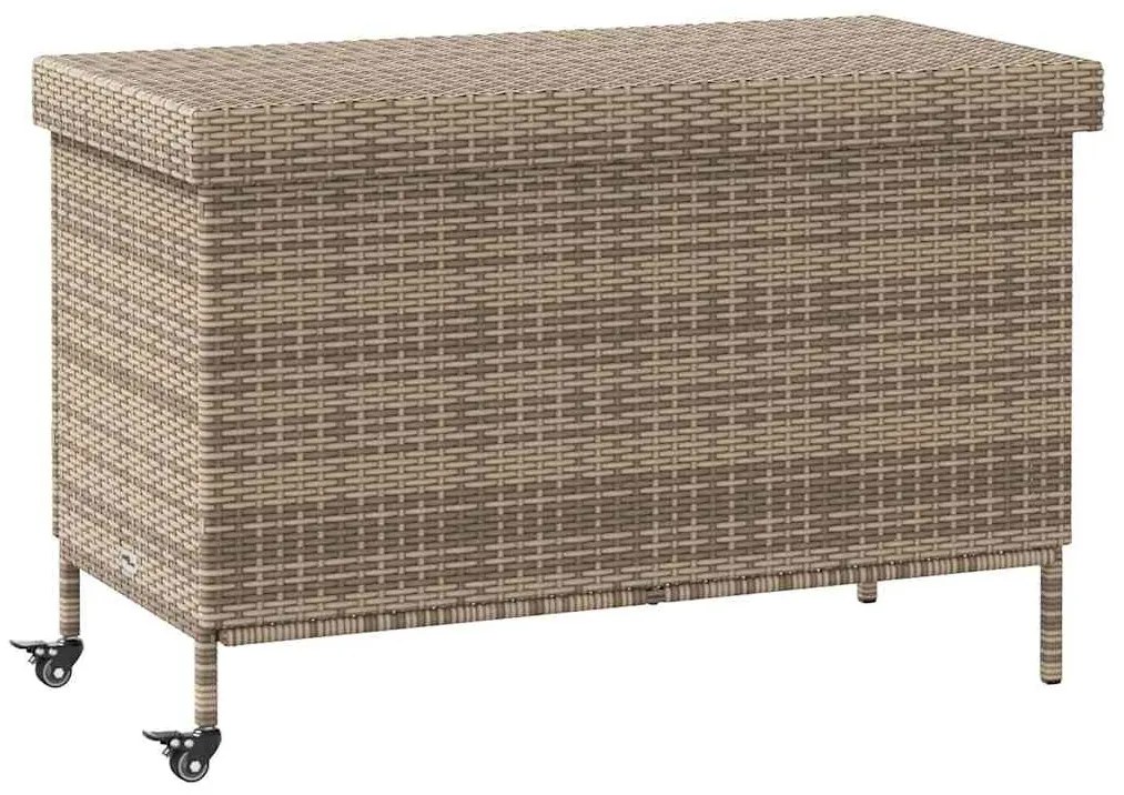 Szürke polyrattan kerti tárolóláda kerekekkel 110x55x73 cm