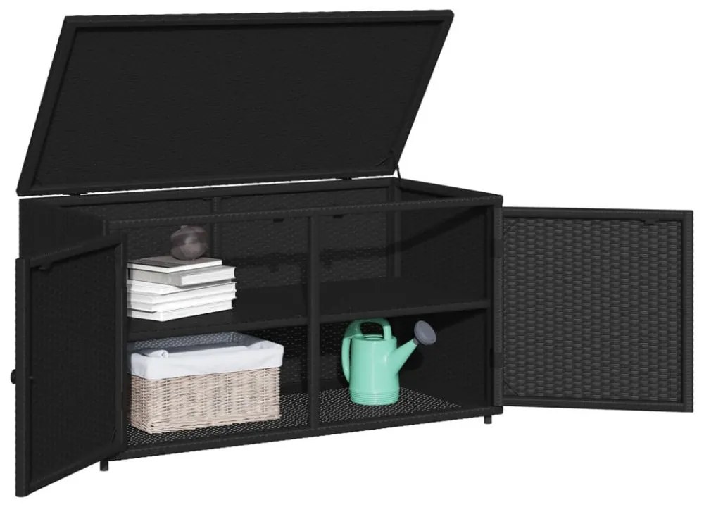 fekete polyrattan kerti tárolószekrény 110 x 55 x 60,5 cm