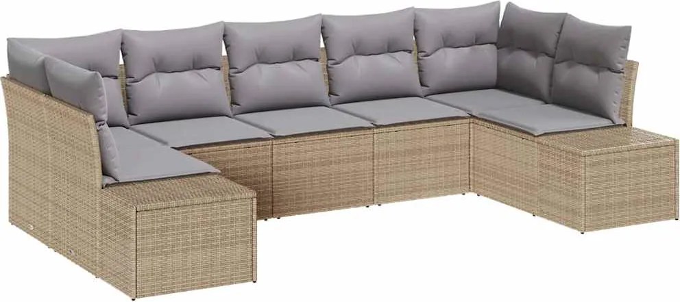 vidaXL Kerti Kanapé Szett 7 pcs Beige és Világosszürke Poli rattan