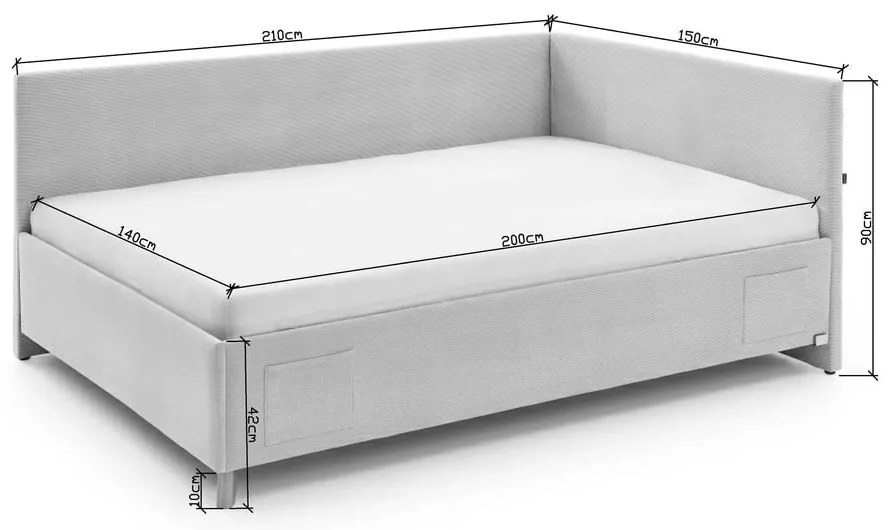 Bézs kárpitozott ágyneműtartós sarok gyerekágy ágyráccsal 140x200 cm Cool – Meise Möbel