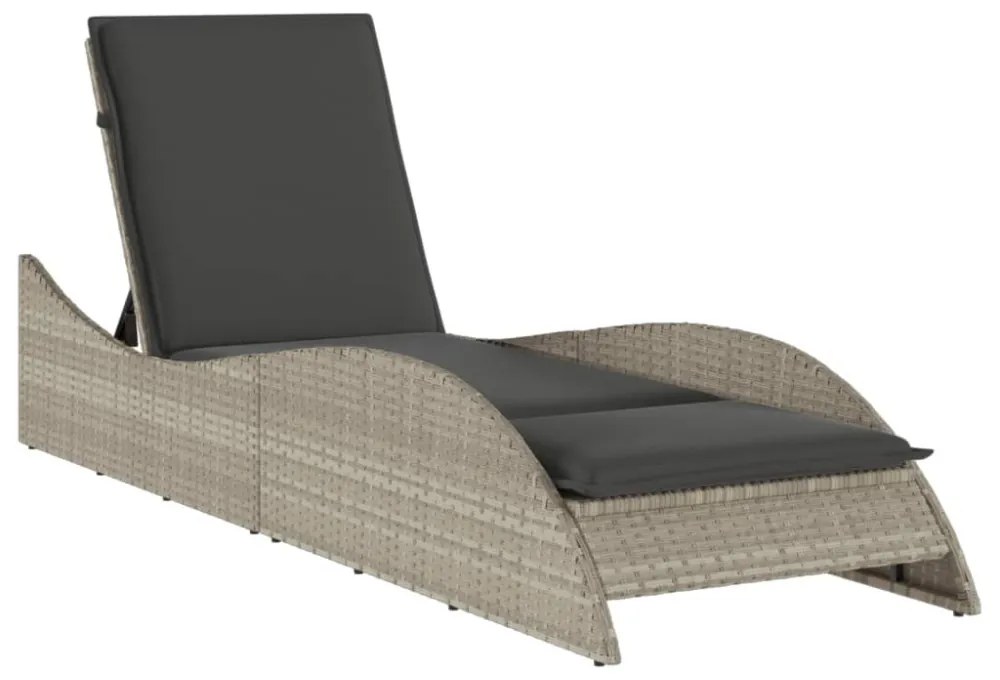 világosszürke polyrattan napozóágy párnával 60x205x73 cm