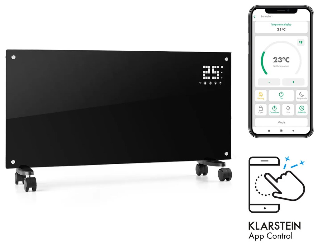 Klarstein Bornholm Smart, konvektor, 2000 W, WiFi, LCD kijelző, időzítő, IP24, fekete
