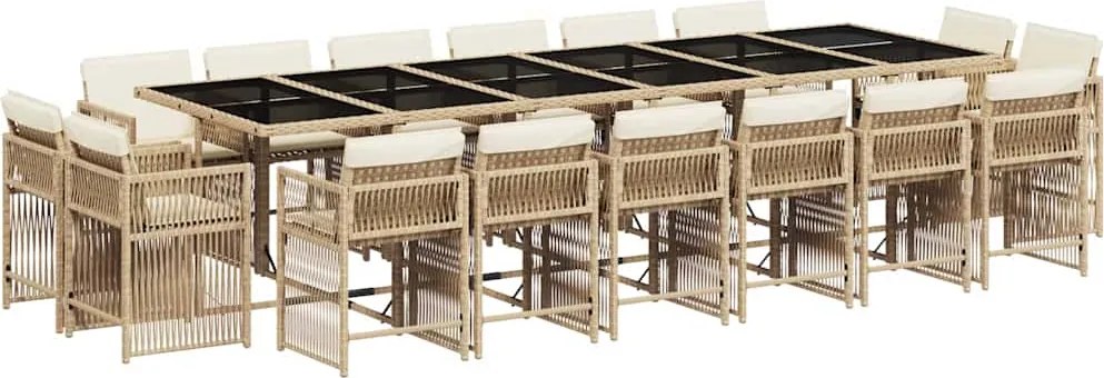 vidaXL 17 részes bézs polyrattan kerti étkezőgarnitúra párnákkal