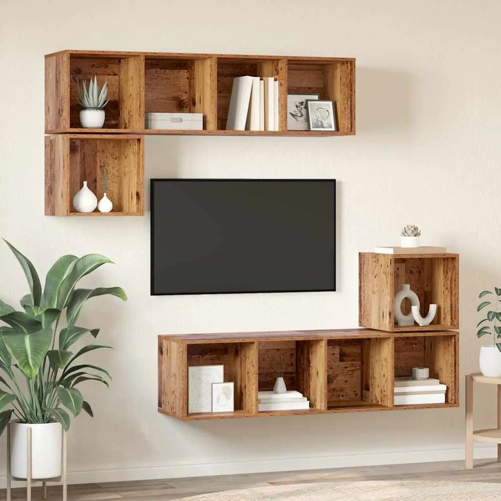 TV szekrény garnitúra 4 pcs Régi fa 37 x 37 x 142.5 cm Faanyag