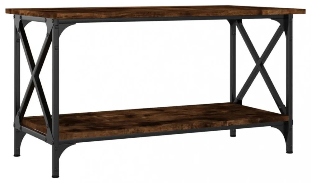 füstös tölgy színű szerelt fa és vas dohányzóasztal 80x45x45 cm