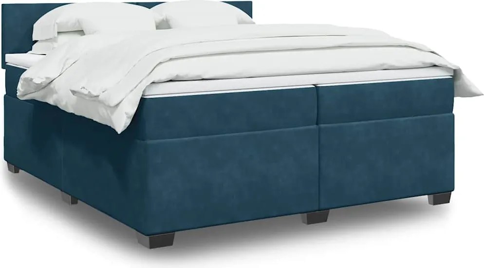 vidaXL sötétkék bársony rugós ágy matraccal 200x200 cm