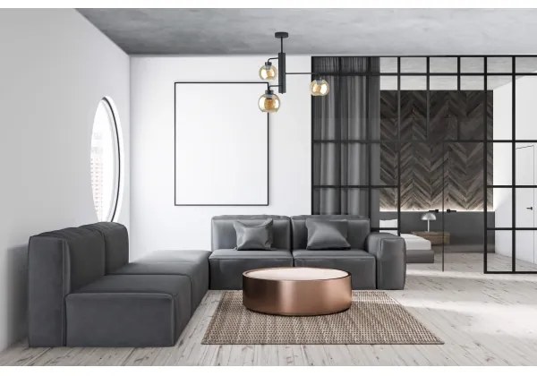 Csillár rúdon FLEX 3xE27/60W/230V fekete/füstös bézs