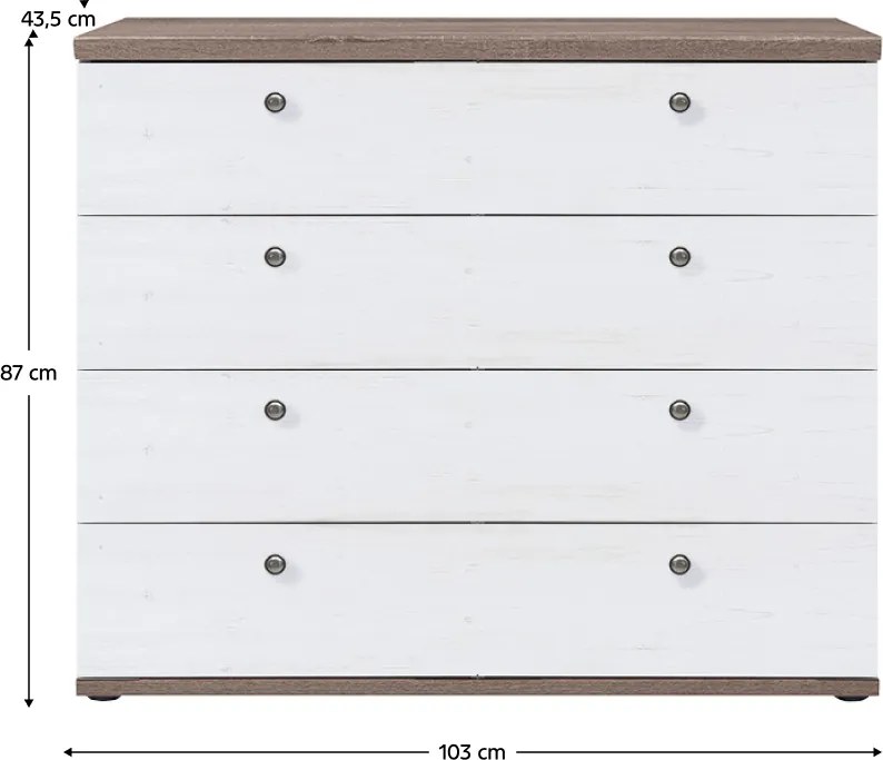 Komód, canyon fenyő/sonoma trüffel tölgy, TEINA KOM4S