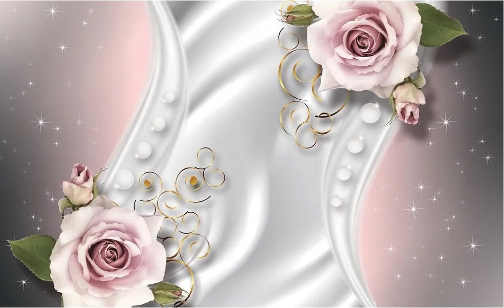 Fotótapéta Rózsa ezüst alapon arany gyöngy elegancia 312x219 +ragasztó