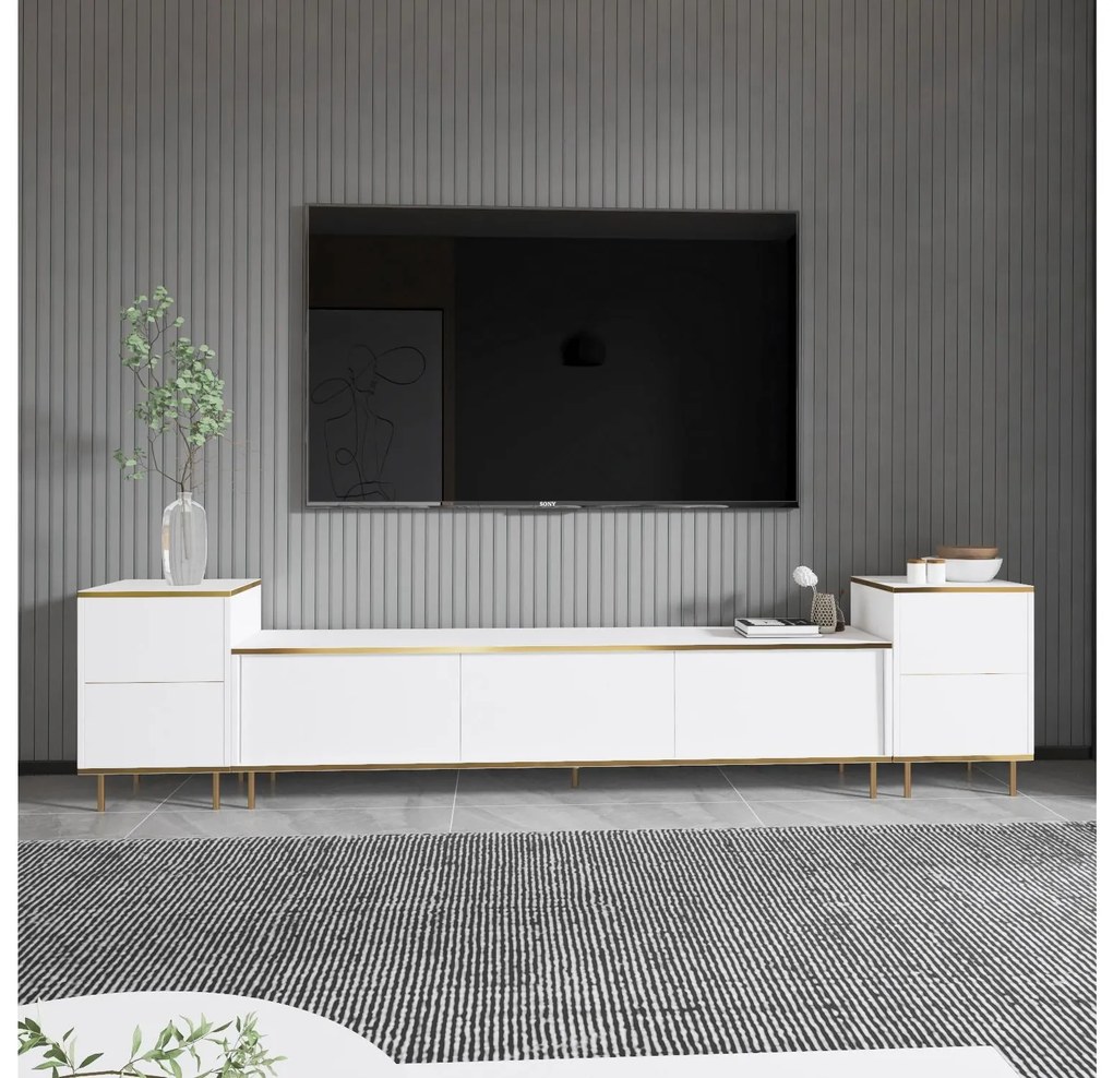 TV asztal/szekrény Mamene 3 (fehér + arany) . 1095703