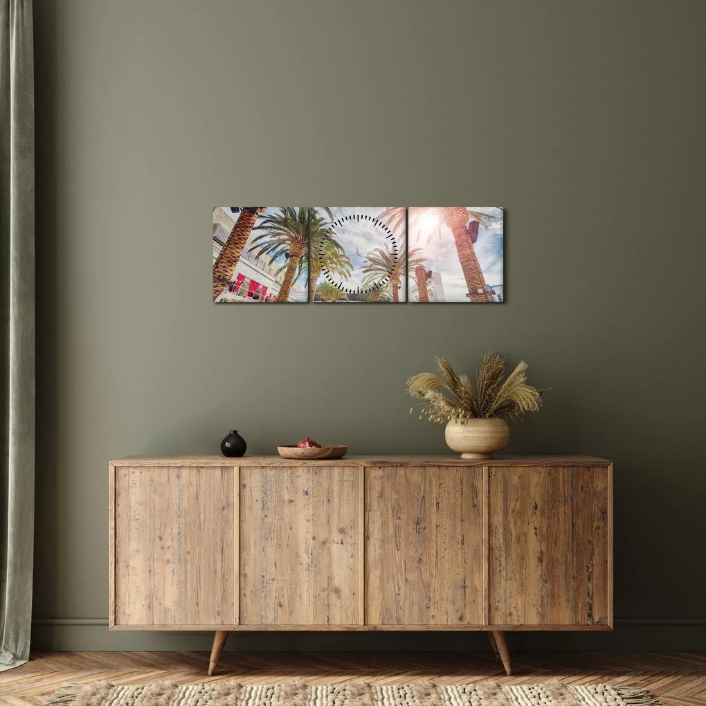 Kép - pálmafák úszómedencével (órával) (90x30 cm)